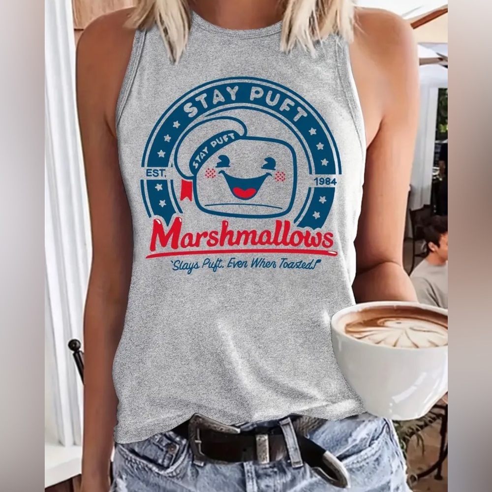STAY PUFT Tank 👻 | Stay PUFT Marshmallows Grey/Blue+Red (Women’s Size L 8/10)